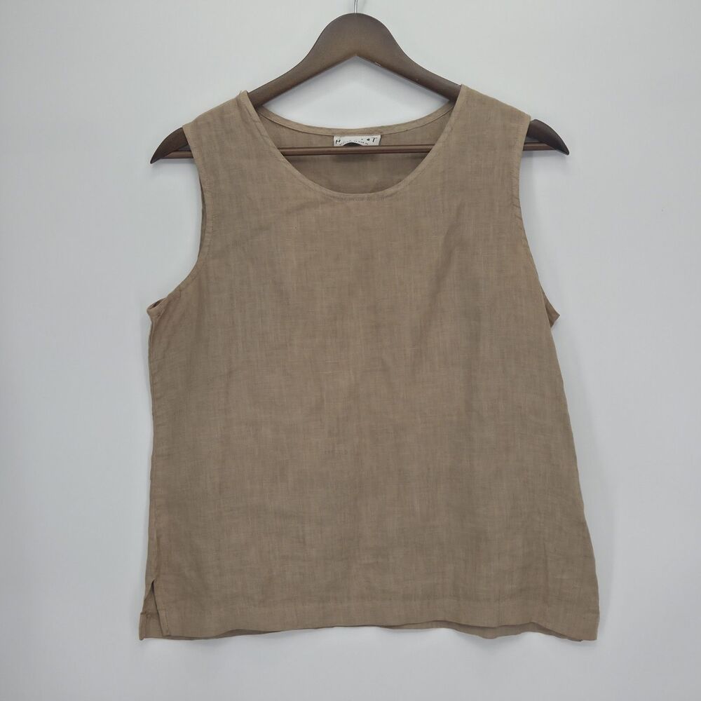 Flax Womens 100% Linen Sleeves Top Tan Beige Size Medium